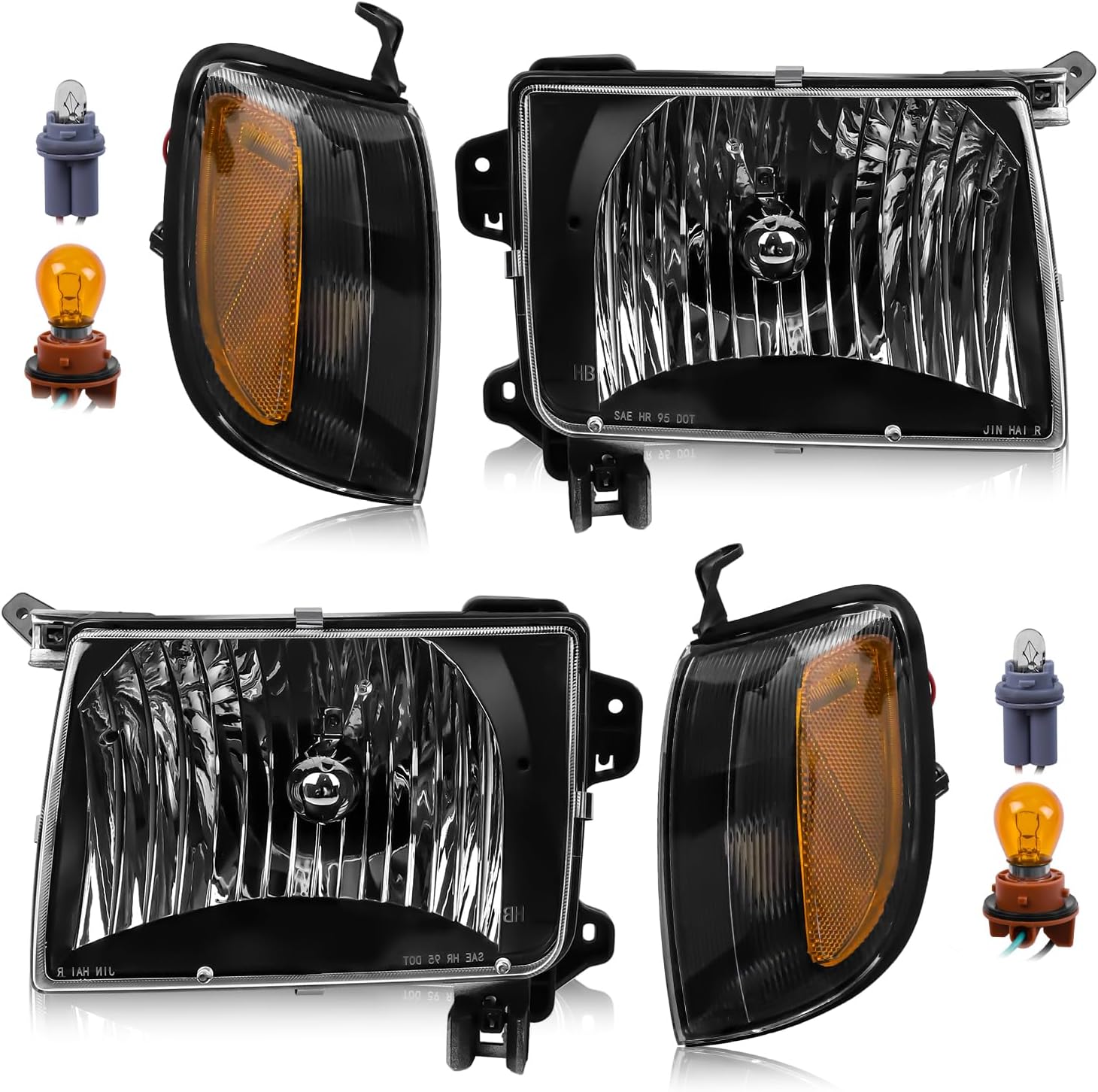 Headlight Assembly with Corner Light Compatible with Nissan Xterra 2000 2001 | Frontier 1998-2000, Chrome Housing Clear Lens Halogen Headlamp for 26010-3S525 26060-3S525, 4Pcs without Bulbs