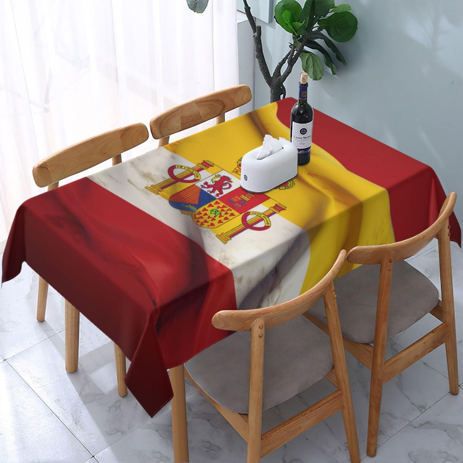 WPKJU Spain Flag Printed Tablecloth Water Resistant Table Cover Washable Rectangle Table Cloth for Tables 54x72 in