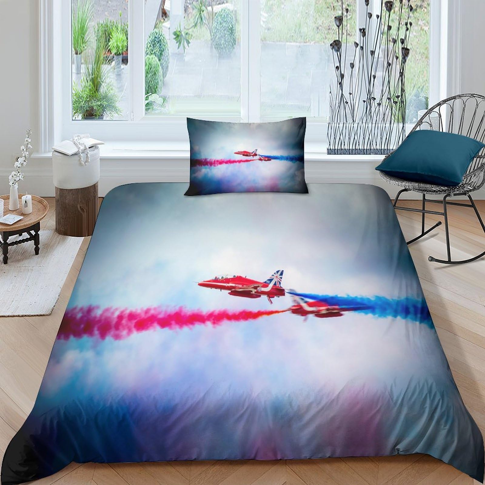 Housse de couette avion acrobatique 3D imprimé lit simple en microfibre