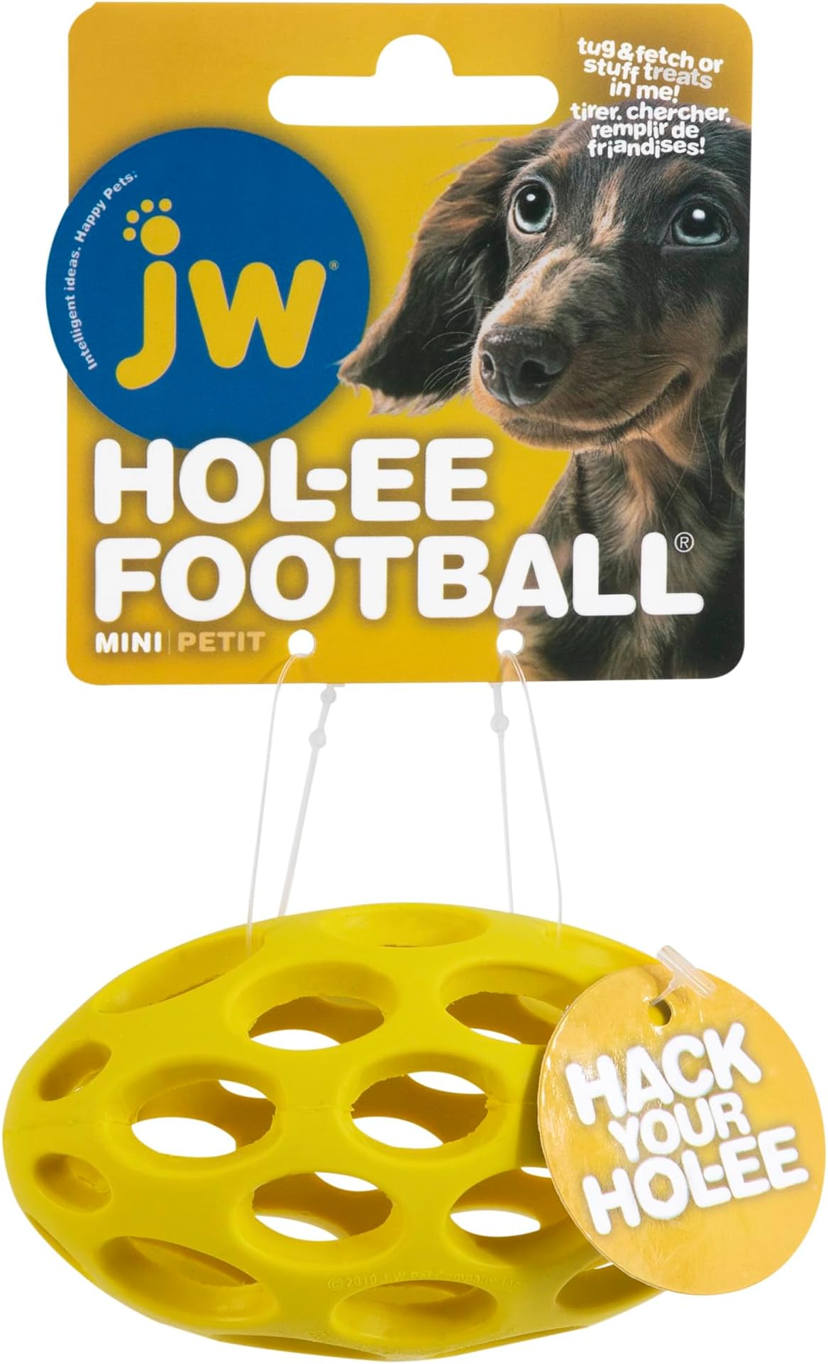 JW Pet HOL-ee Football Dog Toy Puzzle Ball, Natural Rubber, Mini | 5.25 In Length, Colors May Vary