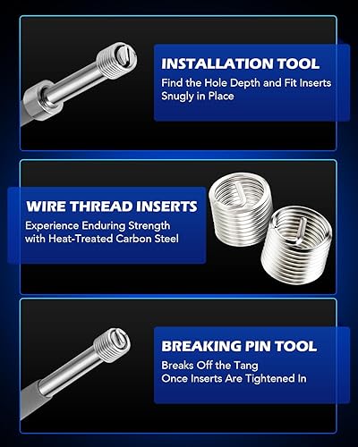 Miniatura 6 de Orion Motor Tech Kit de reparación de rosca, kit de reparación de helicoidales métricas de 131 piezas con brocas HSS, insertos de rosca,