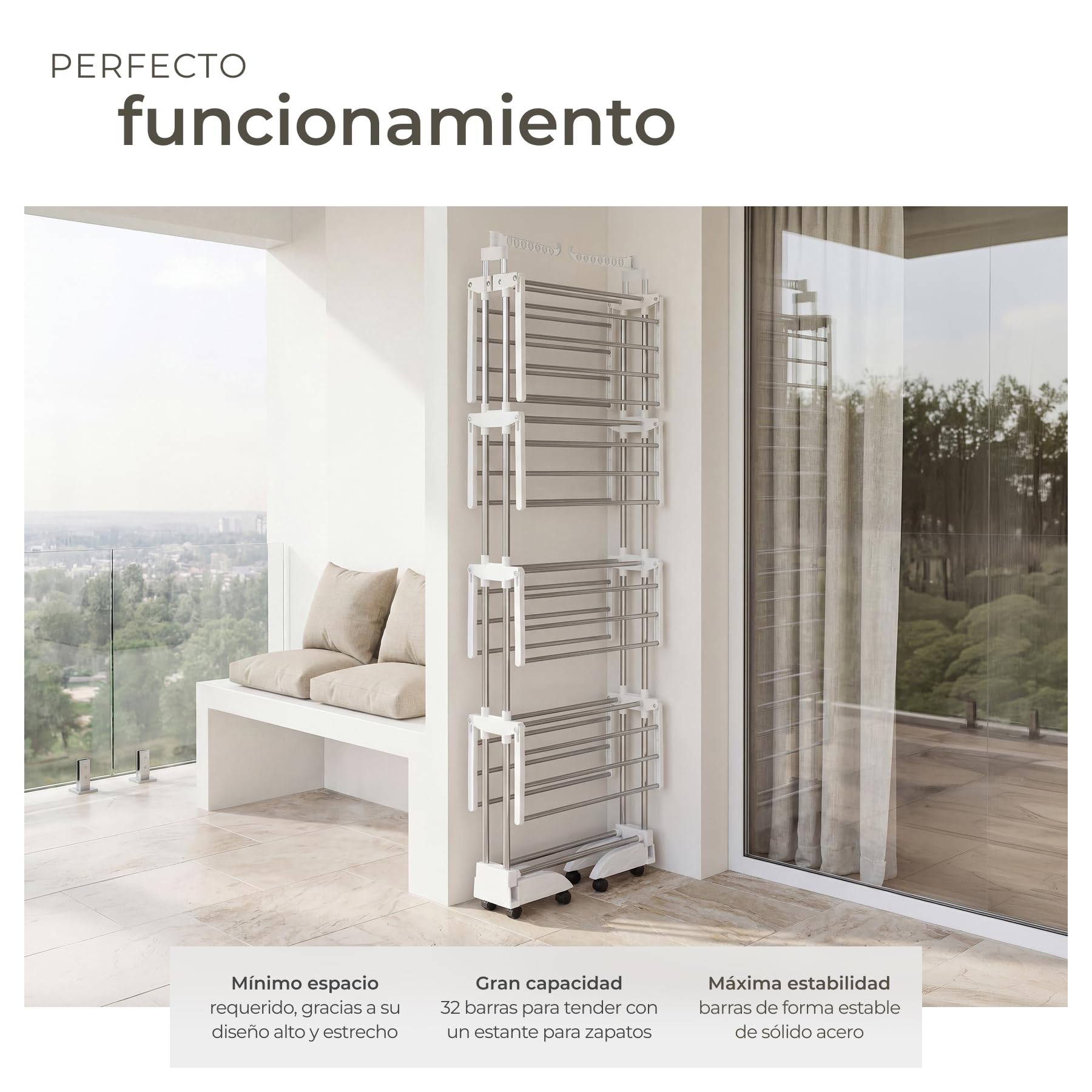 tectake® Tendedero de Torre 4 Pisos Plegable con Ruedas y Alas Abatibles