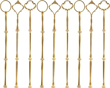 Tosnail 9 Sets 3 Tier Cupcake Stand Fittings, Cake Stand Hardware, Dessert Serving Trays Support Rod, Tiered Resin Plates, Crafts Making and Decoration - Gold