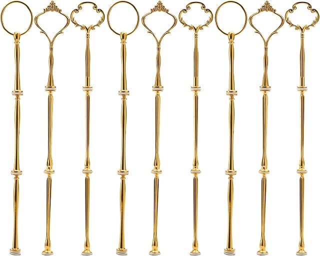 Tosnail 9 Sets 3 Tier Cupcake Stand Fittings, Cake Stand Hardware, Dessert Serving Trays Support Rod, Tiered Resin Plates, Crafts Making and Decoration - Gold