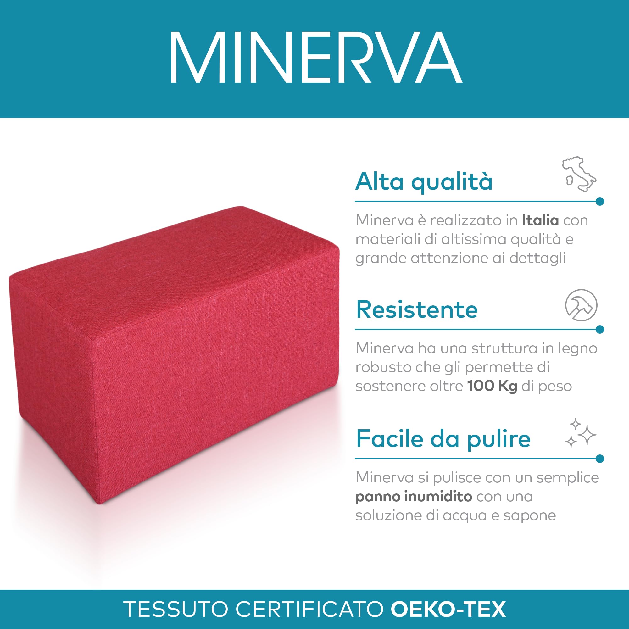 Deshome Pouf poggiapiedi 83x43x44 cm stoffa Idrorepellente: Pouf design moderno per divano soggiorno camera da letto, Puff poggiapiedi, Pouffe salotto Minerva (Bianco crema)