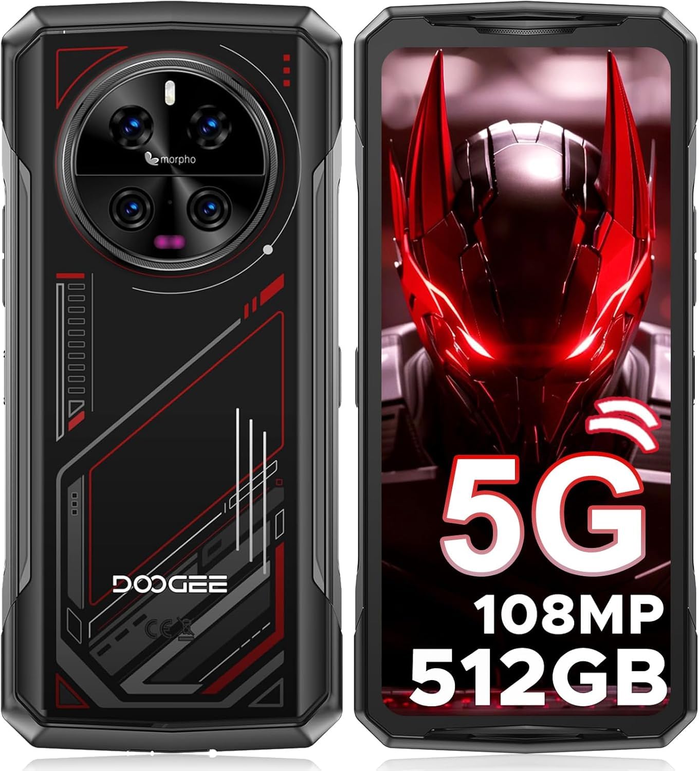DOOGEE V40 Telephone Portable Incassable 5G, 32GB RAM+512GB ROM(TF 2TB) Smartphone Incassable Android 14 Avec 120Hz 6,78” FHD+ Écran, 4nm D7300 CPU/AI 108MP/WiFi 6E/BT 5,4/NFC/3 Fente de Carte, Rouge