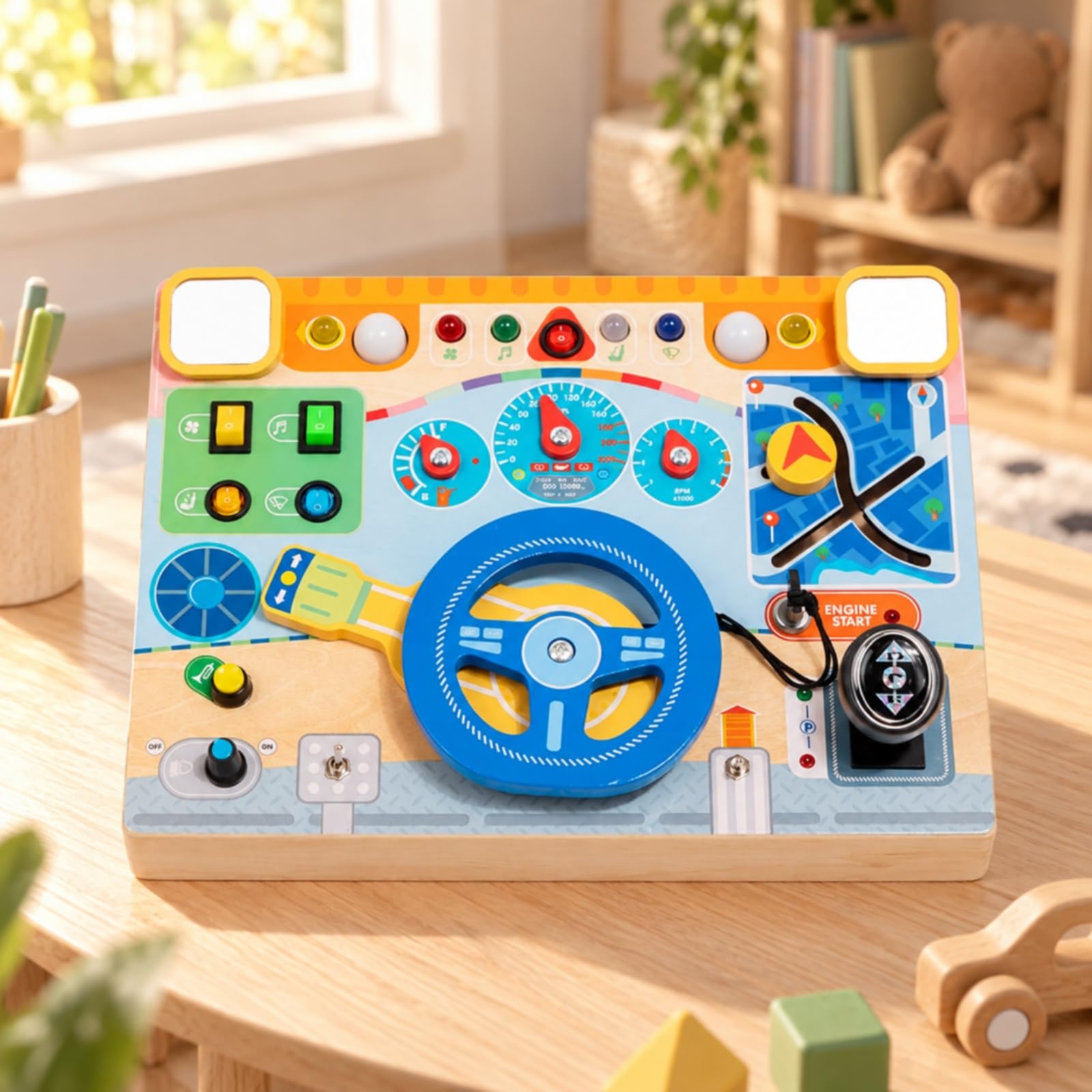 Busy Board mit Lenkrad handlungsorientiert Lenkrad-Beschäftigungsbrett bildschirmfrei Auto-Dashboard Spielbrett für sensorisches Spiel