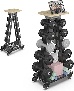 Vertical Dumbbell Rack Stand with Wheels, 5-Tier A-Frame Mobile Weight Storage for Dumbbells, 300LBS Capacity Professional Solid Steel with Training Assist Platform & Bottom Tray, Perfect for Home Gym Fitness Organization (Rack Only)