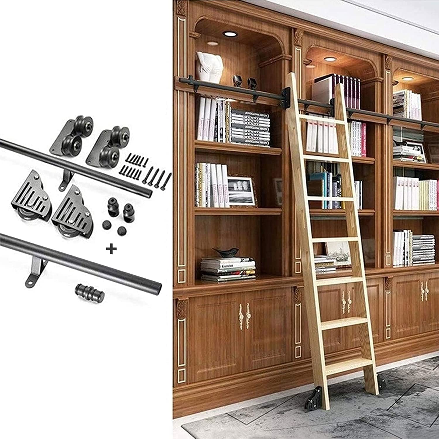 LWJSOCP Sliding Library Ladder Hardware Kit, Rolling Ladder Hardware Library, with Floor Roller Wheels, 3.3ft-20ft Round Track/Rail(No Ladder), Mobile Ladder Track (Size : 3.3ft/100cm Track Kit)