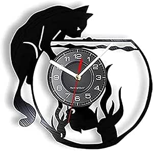 Amazon.com: Wall Clock Kitchen Clocks Cat Catching Fish Art Silent ...