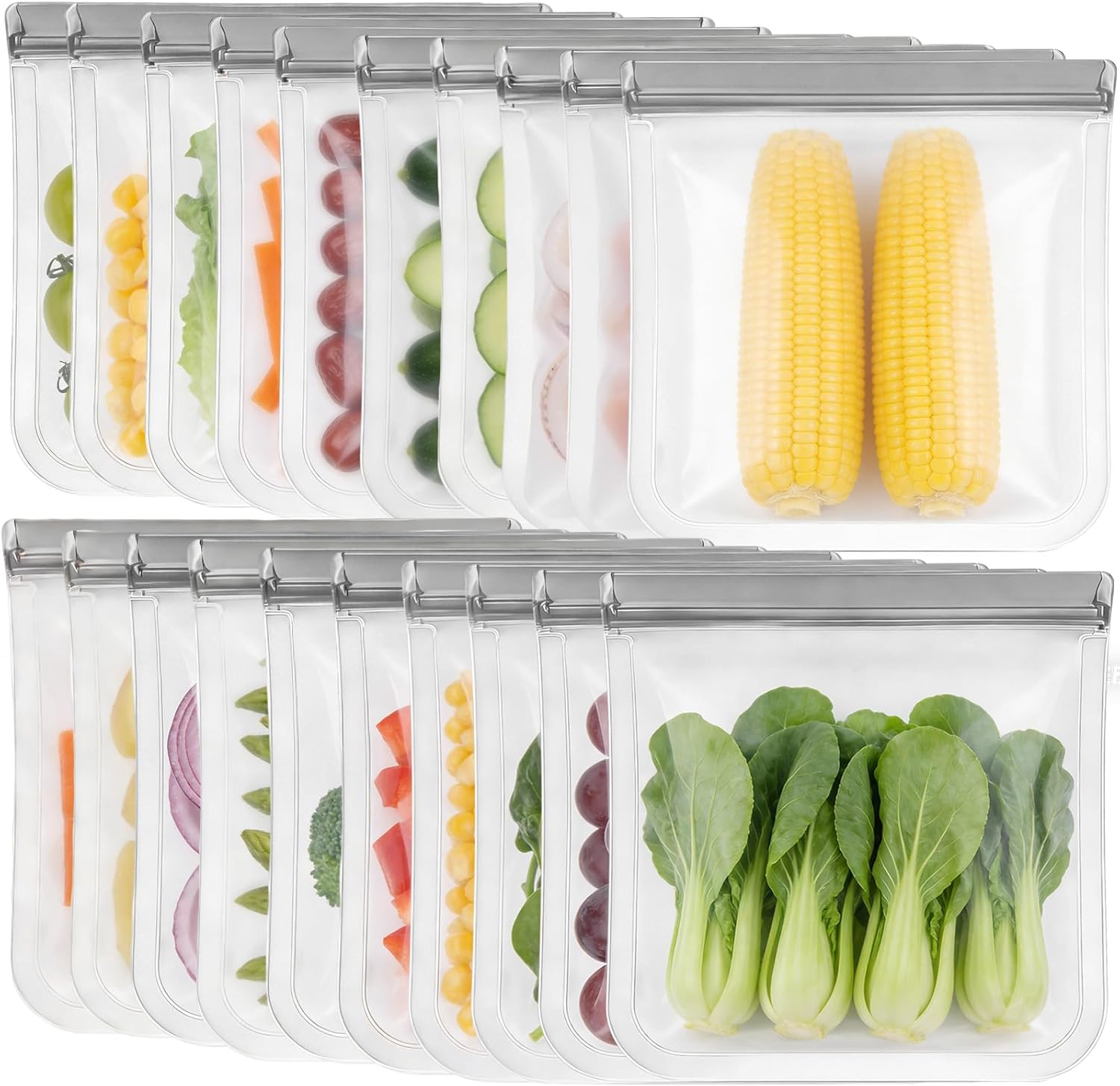 20Pack Extra Thick Silicone Gallon Freezer Bags, Reusable Sandwich & Storage Bags - Eco-Friendly Reusable Lock Bags, Freezer Storage Bags, Safe for Cooking, Dishwasher & Organization