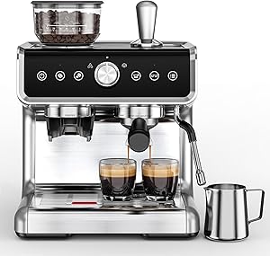 EUHOMY Espresso Machine with Grinder, 20 Bar Coffee Maker with Milk Frother Steam Wand, Professional Expresso Coffee Machines with Removable Water Tank, Latte & Cappuccino Machine for Home Barista