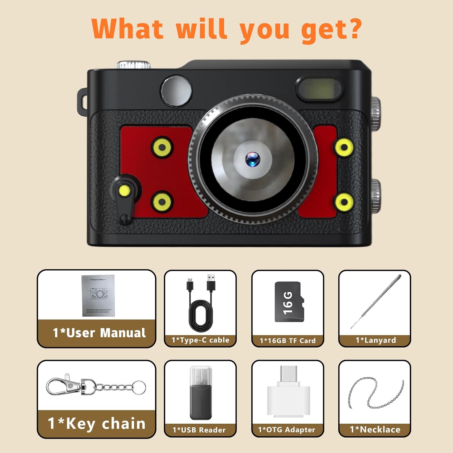 Mini Retro Keychain Camera - 1080P FHD Tiny Digital Camera with 2MP Lens, 0.96" Screen & OTG Adapter with 16GB Card, Vintage Compact Camera Gift for Birthdays,Beginners,Kids (Red)