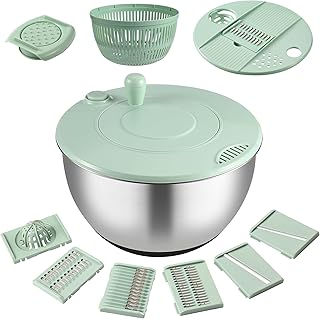 Salad Spinner Stainless Steel, 5.3-Quart Lettuce Washer Spinner with 5 B...