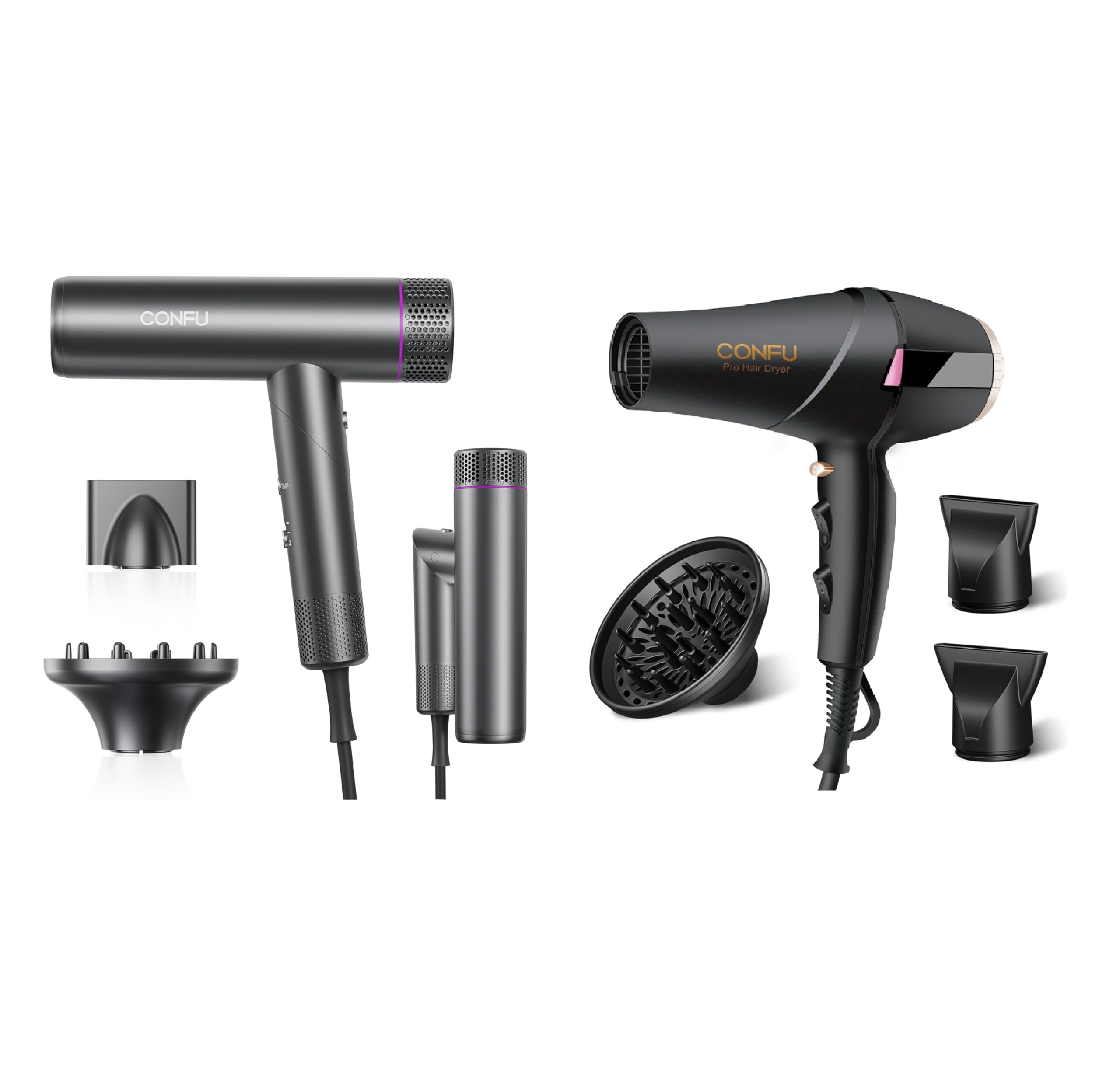 CONFU Fön Ionen Föhn Professioneller Salon Haartrockner Leicht und Wenig Lärm Magnetischer Diffusor StylingDüse Extra lange Kabel, für Hause Salon