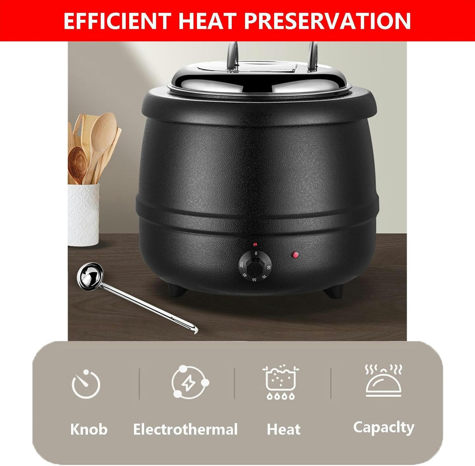 Scaldavivande Elettrico da Banco,Scaldavivande Elettrico da Buffet,400 W | Pentola Scaldavivande con Controllo della Temperatura da 35 A 80 ℃ | Riscaldatore da Buffet P,Black