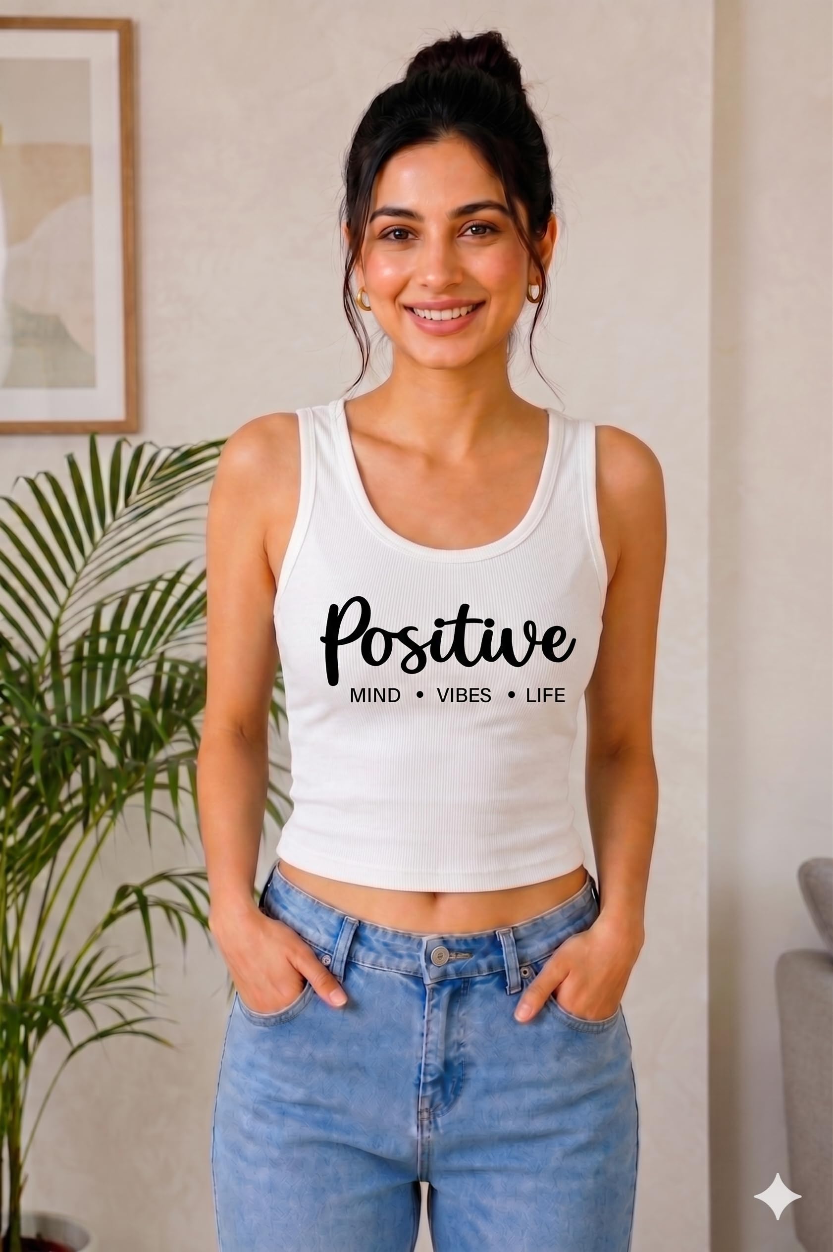 Positive Mind Vibes Life Graphic Ribbed Crop Tank Top for Women, Sleeveless, Black, White, and Pink-image-19