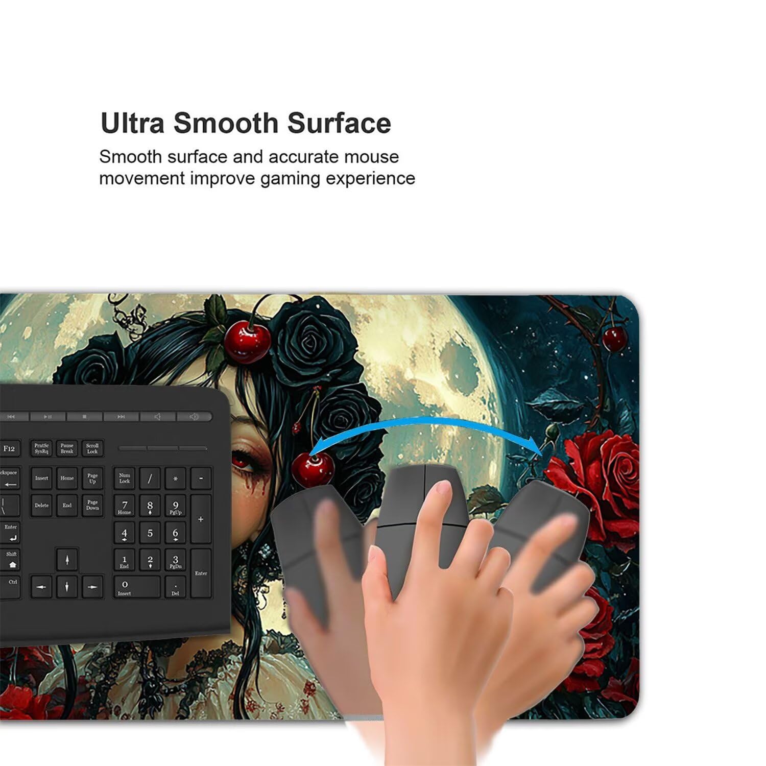 Tappetino per Mouse XXL 1200 x 600 mm Tappetino Mouse Gaming Grande, Mousepad con Base in Gomma Antiscivolo, Tappeto per Tavolo da Gaming per Mouse e Tastiera, Accessori PC (Rose Luna Ragazza) H-586