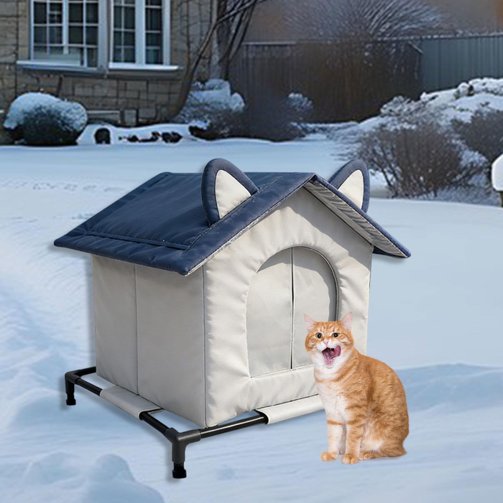 Outdoor Stray Cat House con Isolamento Termico Casa per Gatti Randagi in Tessuto Oxford Impermeabile Dotata di Tenda Antivento per Protezione Invernal, Medio