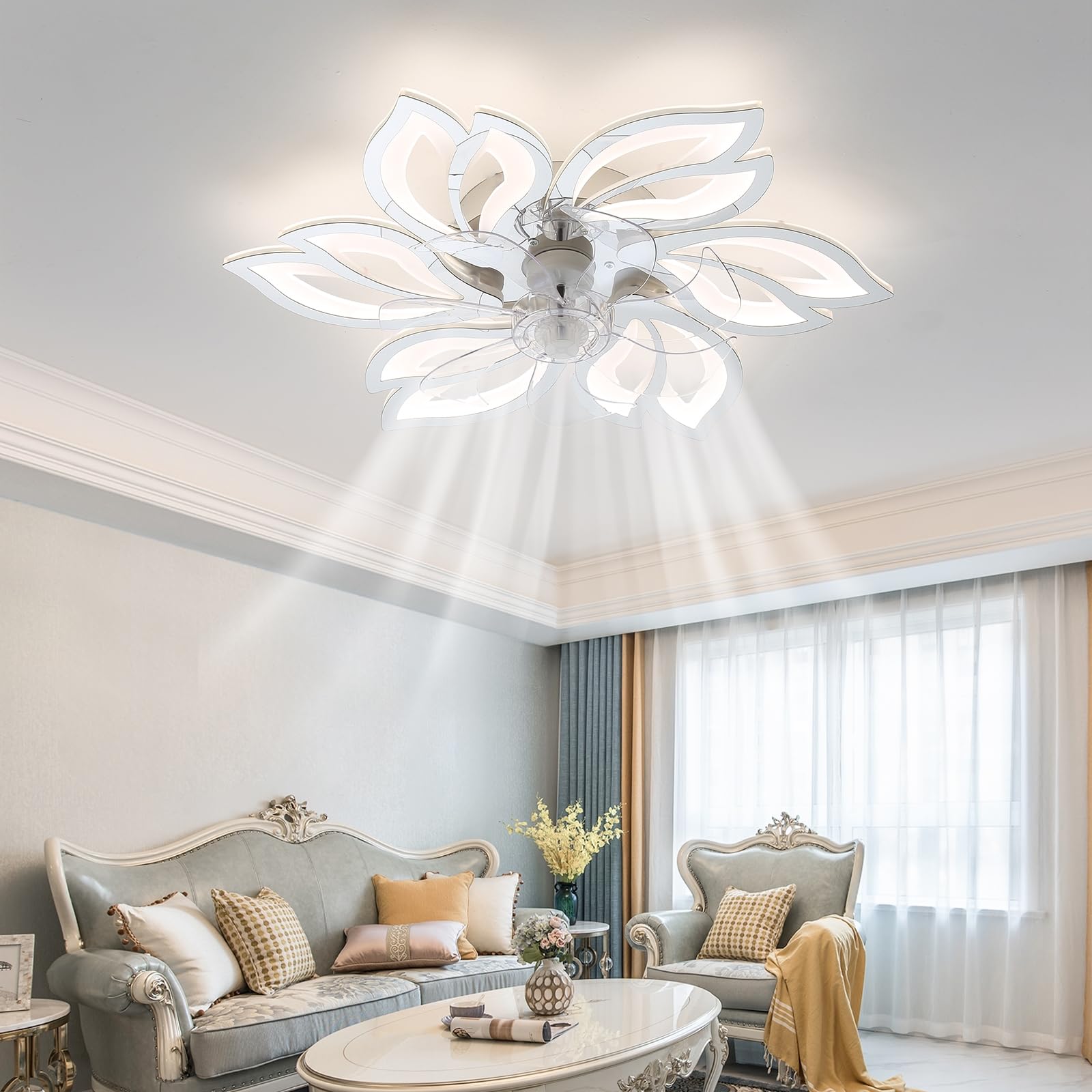 25.5In Chrome Ceiling Fan with Lights, Remote Control, 3 Color Temps, 6-Speed Fan Light - Acrylic Material, Ideal for Bedroom - Ceiling Fans with Lights and Remote Included