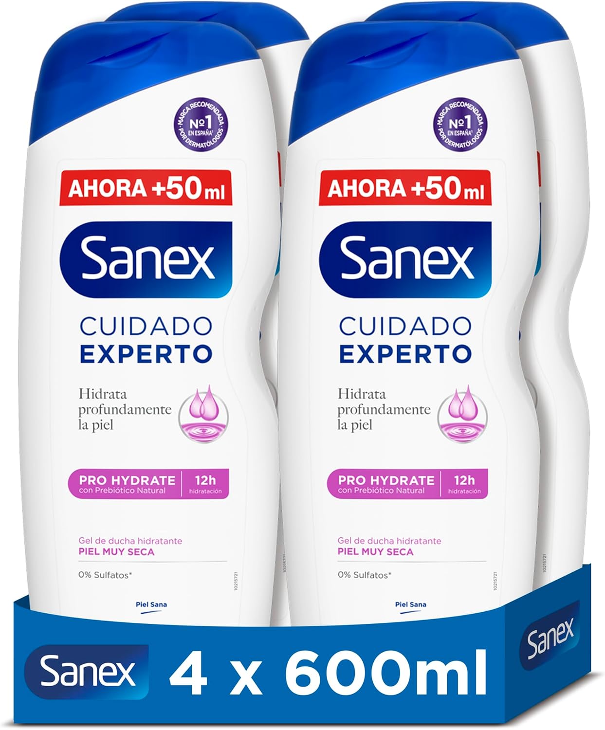 4 botes de gel de ducha Sanex Cuidado Experto Pro Hydrate por 11,12€ en compra recurrente (ahorra el 70% en 1 al comprar 2)
