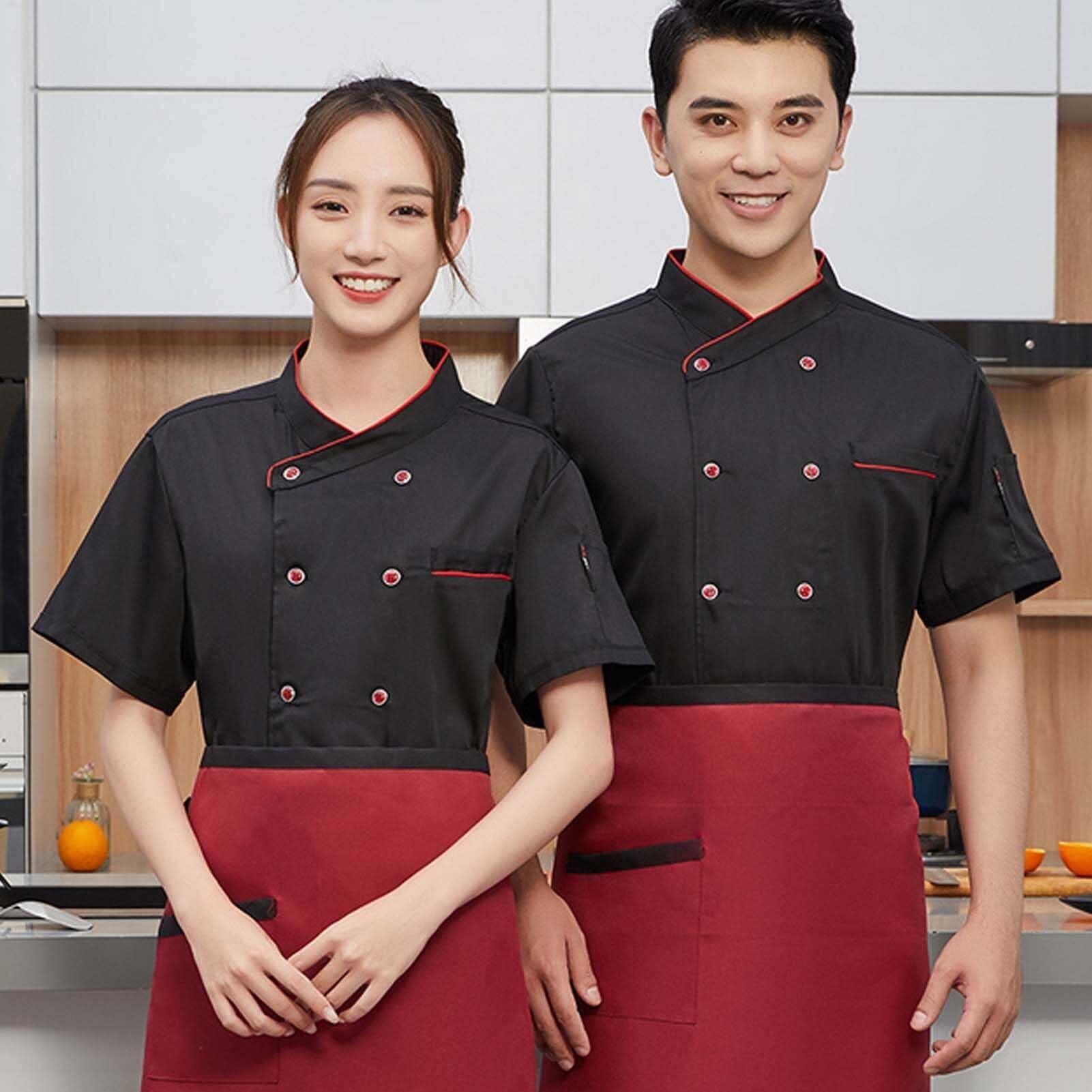 Uniforme da Cucina Estiva, Giacca da Lavoro da Cuoco Unisex, Uniformi da Cameriere in Tessuto Traspirante