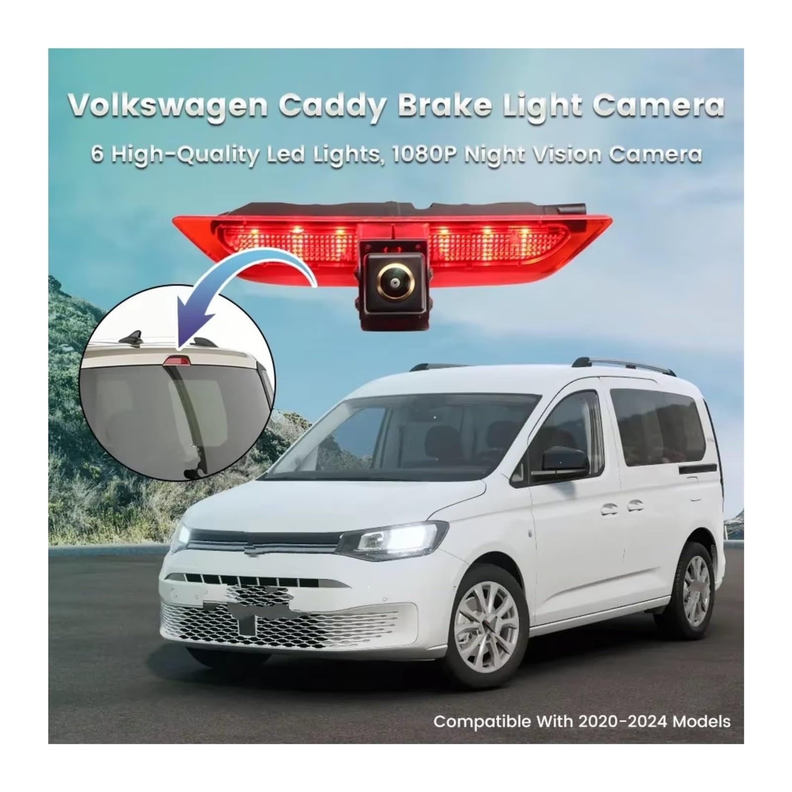 para VW para Caddy 2020-2024 para California V5 Camper Box para Furgon Estate SBA SBB SBJ MPV Luz Freno Cámara Marcha Atrás Cámara de Respaldo(GAHD-1080P-175deg)