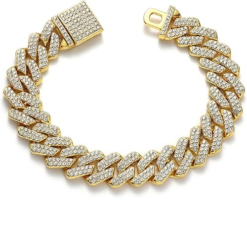 Collar de eslabones cubanos para perros pequeños y medianos collar de eslabones cubanos con diamantes de imitación plateados y brillantes 8 pulgadas