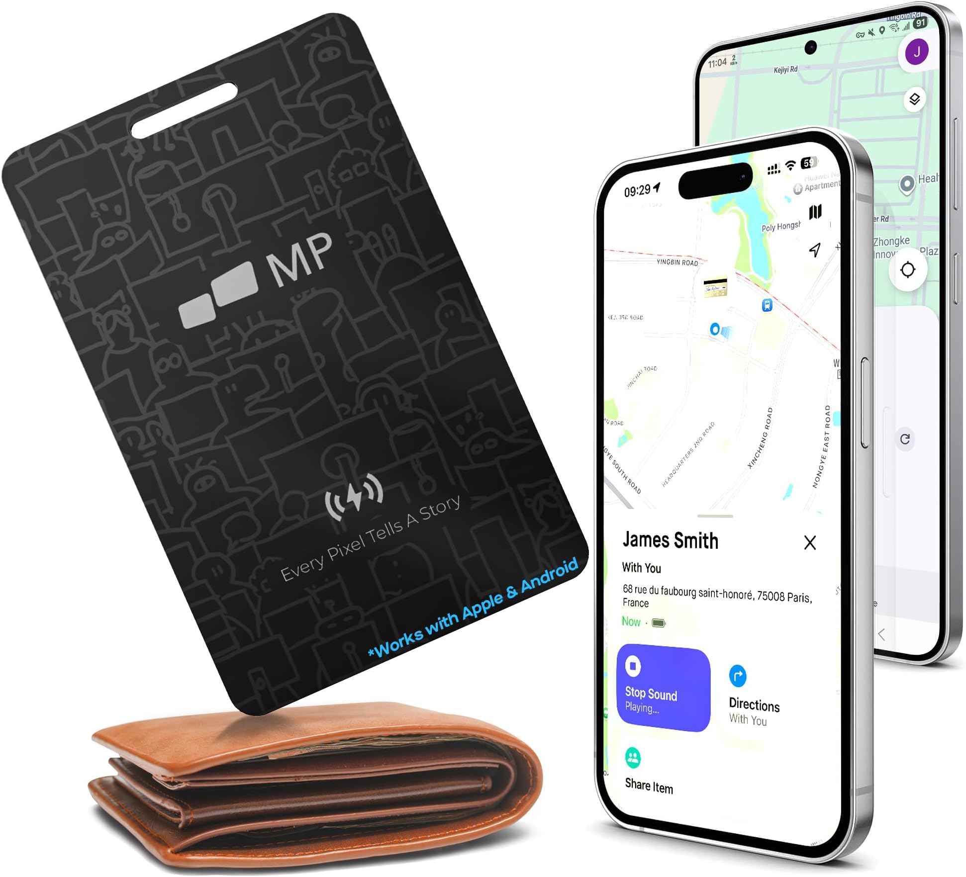 2026 Mobile Pixels Wallet Tracker Card, Works with (iOS and Android), Ultra Slim Rechargeable Bluetooth Tracker, Tracker Key Finder, Portable Item Locator for Wallet, Bags, Luggage (1- Pack)