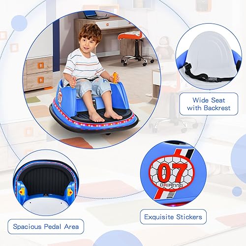 Miniatura 6 de HONEY JOY Coche de parachoques para niños pequeños de 12 V, funciona con batería, joysticks duales, luz LED intermitente y giro de 360 grados,