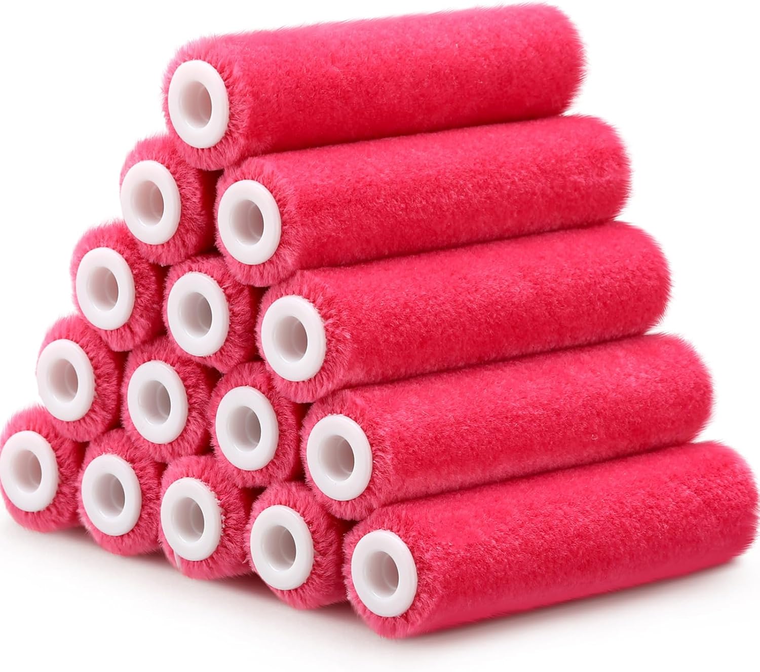 Leumoi 48 Pcs 4 Inch Mohair Paint Roller Covers 3/16" mini Shedding Resistant Small Painting Rollers Fits All Flat Surface Kitchen Cabinets, Doors, Tables, Works with All Paints and Stain (Pink)