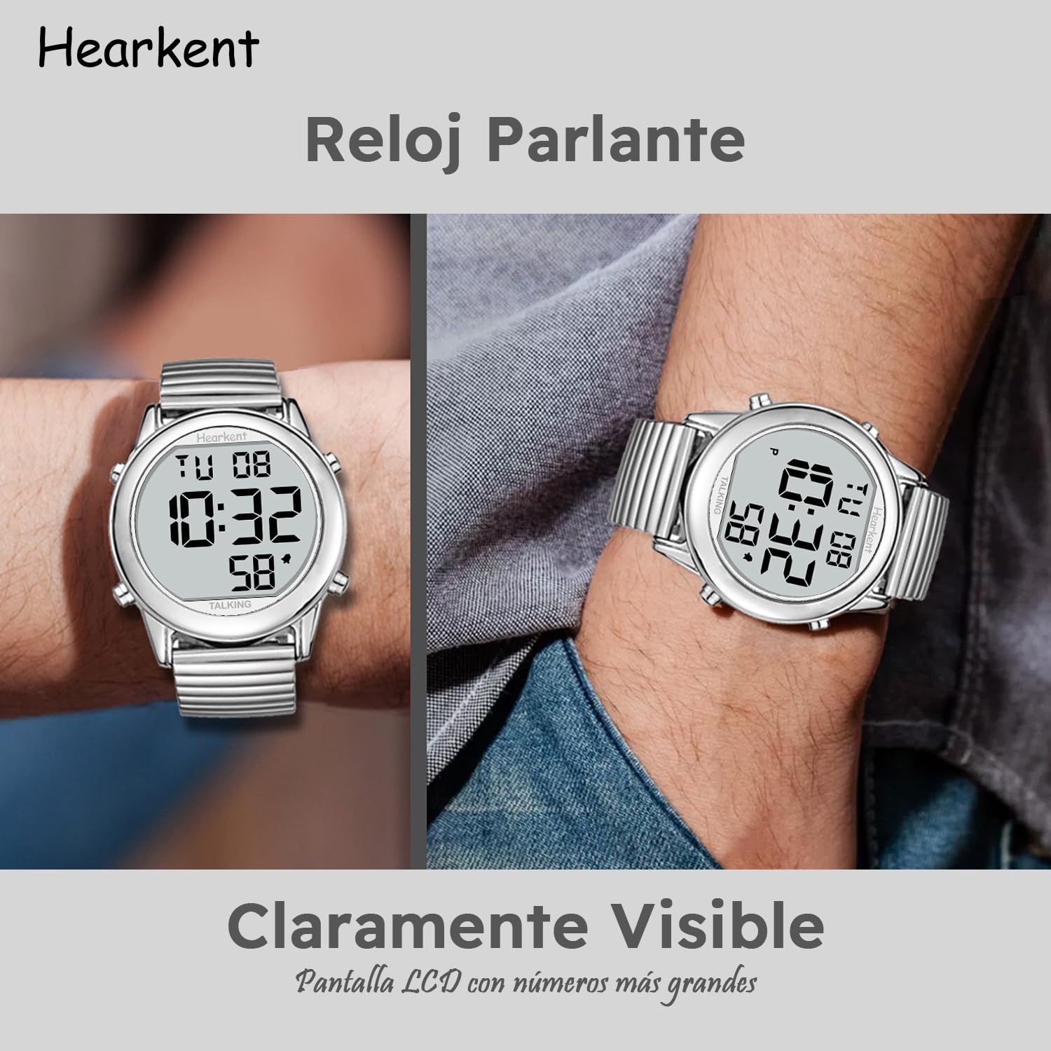 Orologio parlante atomico, orologio da polso semplice e moderno per anziani, facile da leggere per non vedenti con disabilità visive, orologio con display digitale per un orario preciso