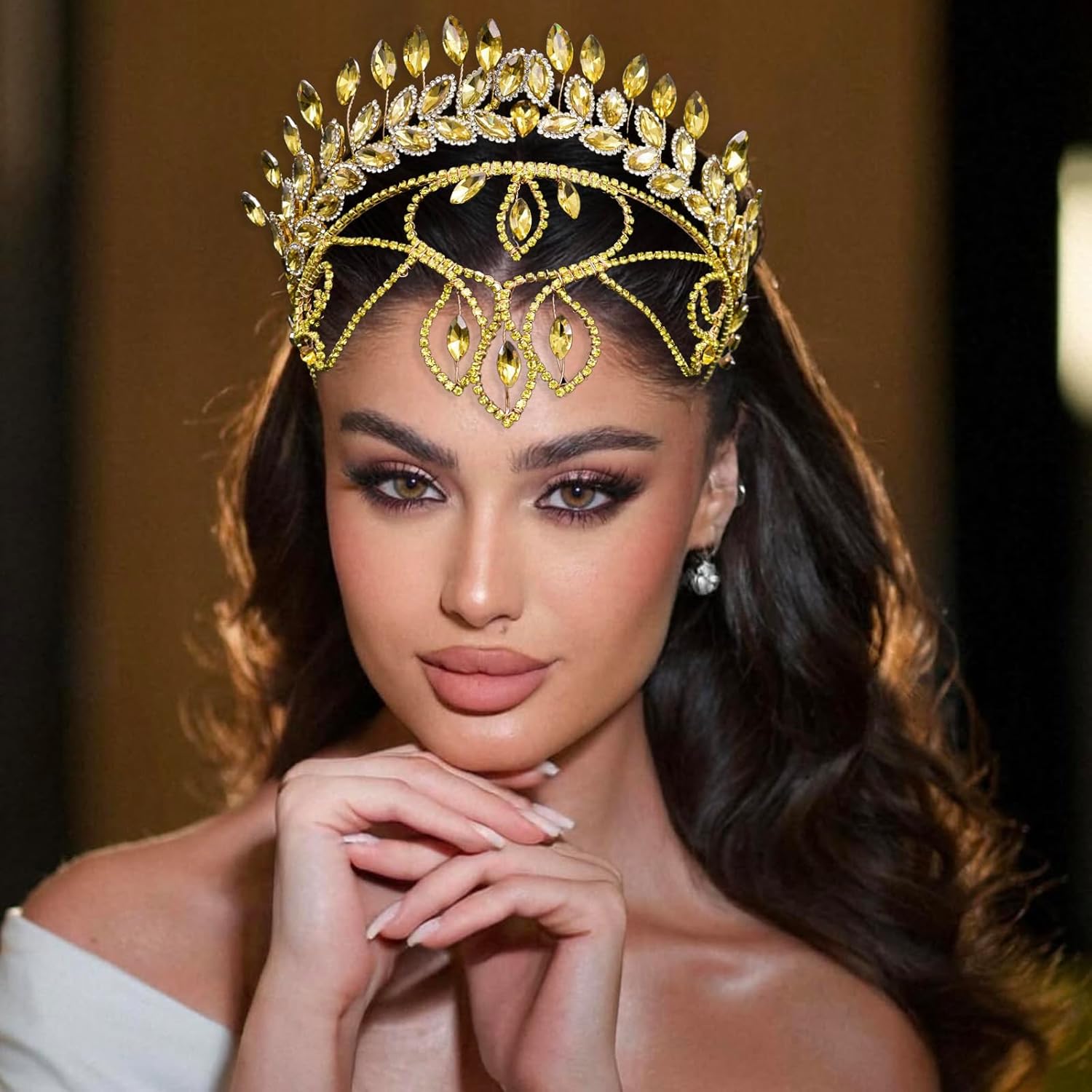 Rhinestone Bride Headband, Wedding Headpiece for Brides, Tiaras for Women（Gold)