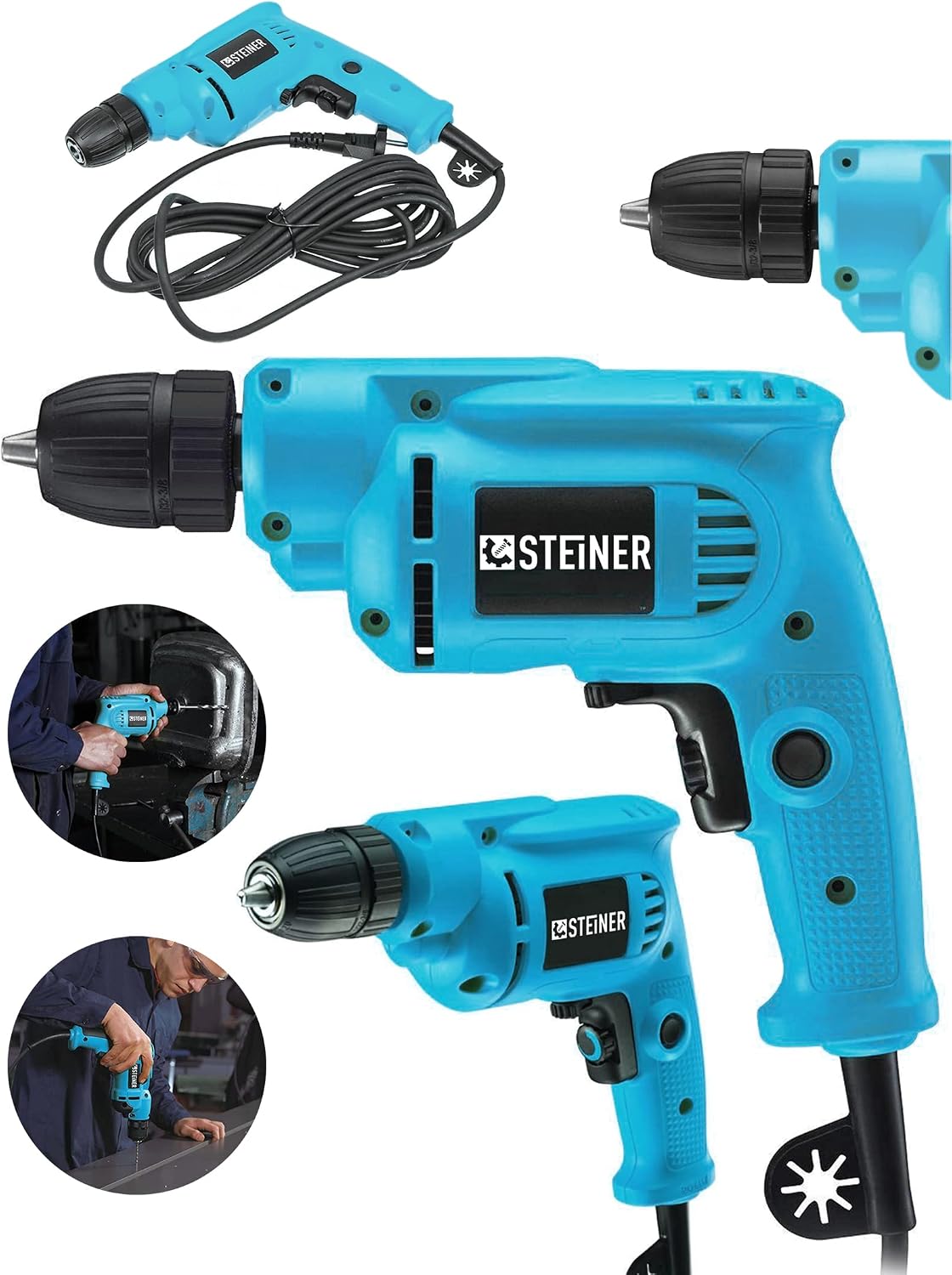 Steiner Alman 1400 Watt 10 Mm Professional Bakır Sargılı Kablolu Darbesiz Vidalama Matkap - ST0518R215400431