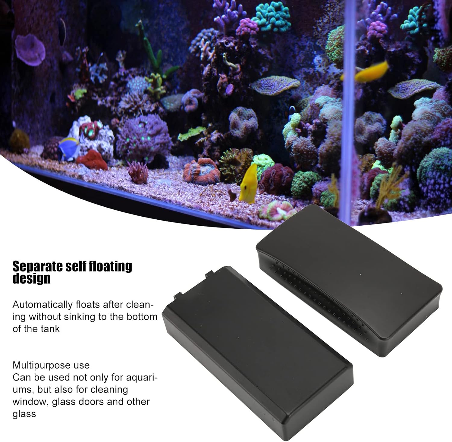 Aquarium Magnetic Cleaner, Fish Tank Magnet Brush with Ergonomic Bionic Handle, Fish Tank Algae Scraper for Cleaning Window, Glass Doors (L)