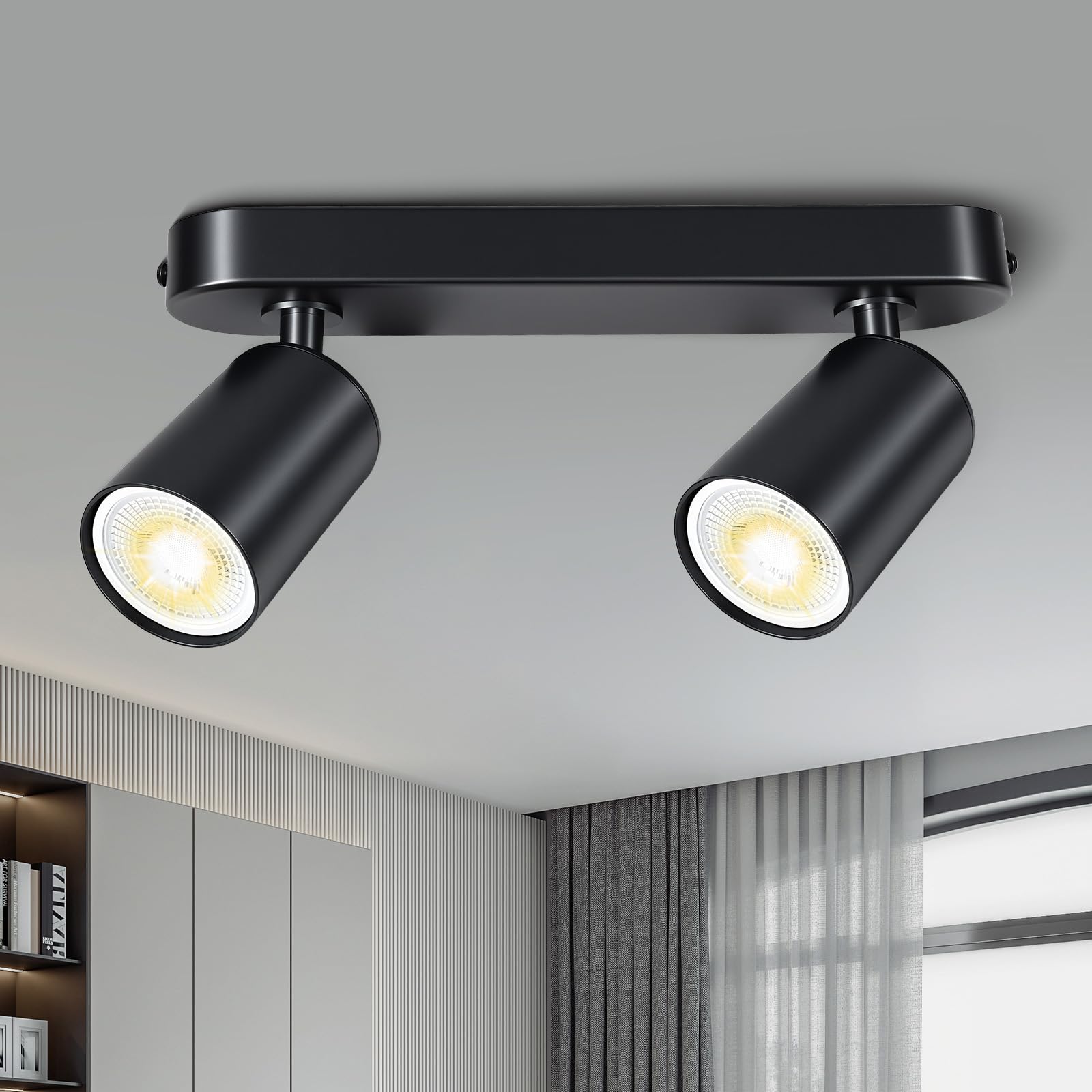 GU10 2-Way Spotlight Fitting, Black Linear Ceiling Wall Light (No Bulb)