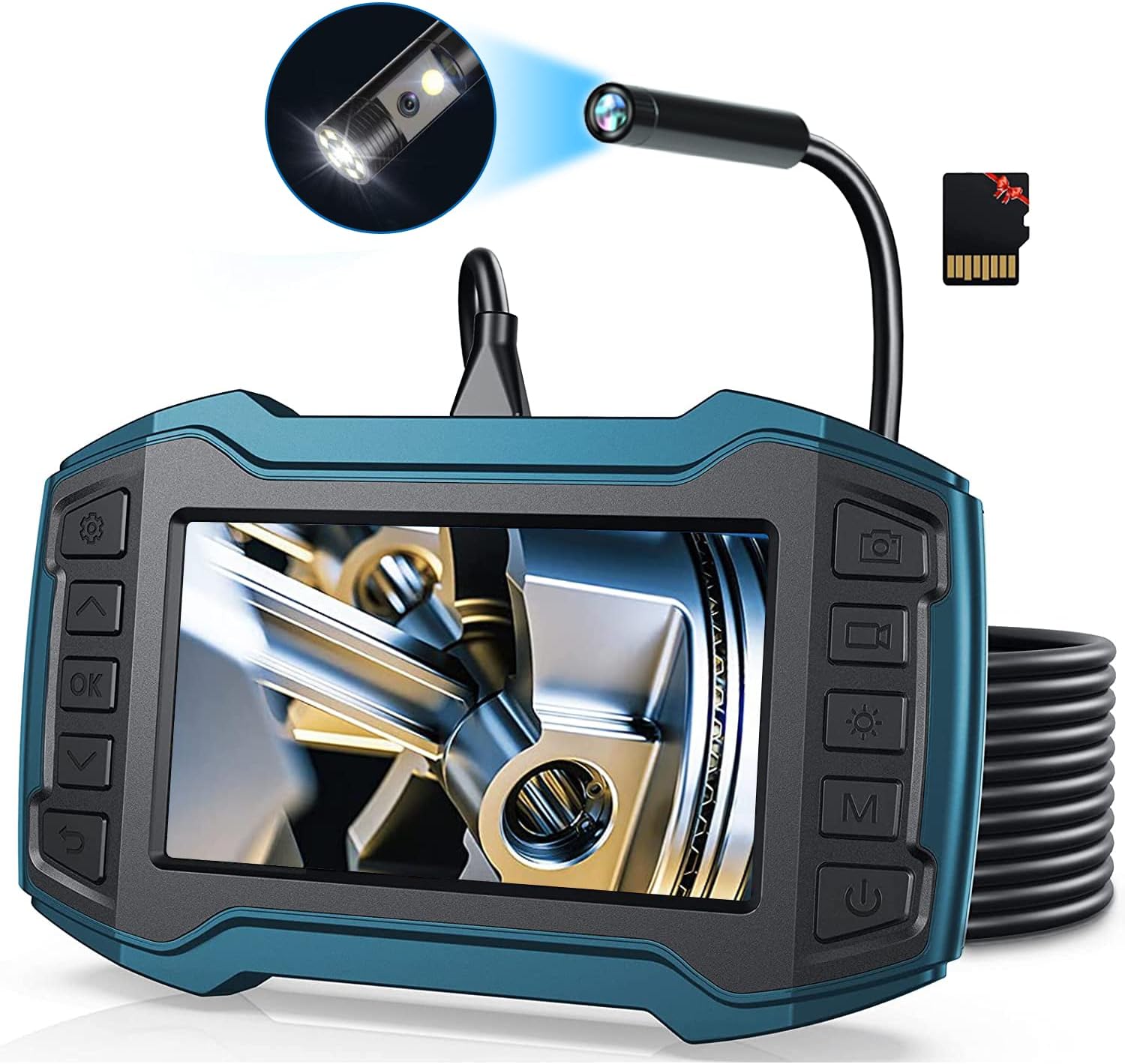 DPduct Caméra Endoscopique à Double Objectif HD 1920,Caméra D'Inspection Type C,7,9 Mm Lumière 8+1,Endoscope Étanche IP67,Câble Semi-Rigide Serpent 5 M,sans Wi-FI,Compatible Android,iOS,iPhone,iPad