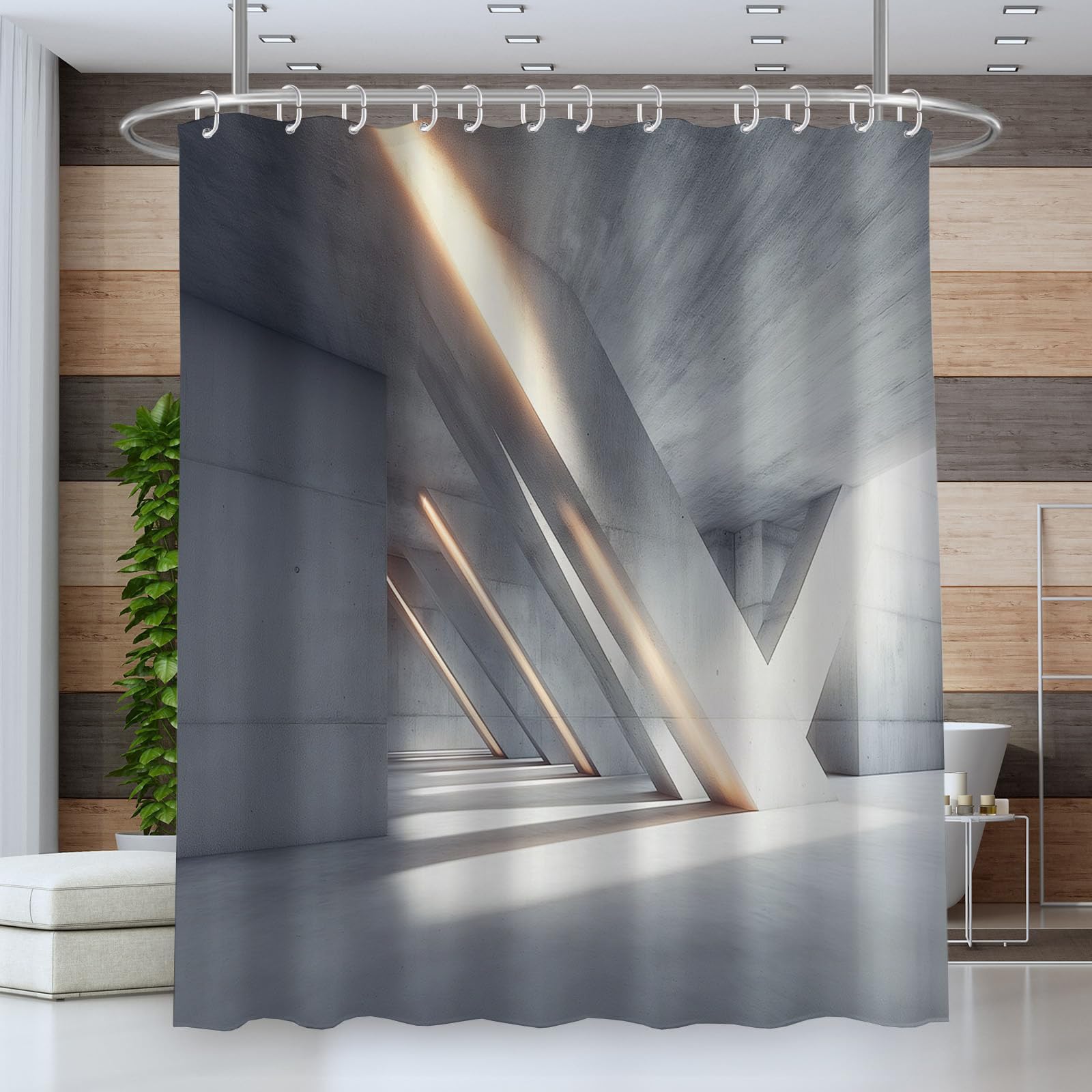 Cortina de Ducha Espacio Efecto240x200cm,Concreto Lavables Cortina de Baño,Poliéster Textil Impermeable Cortina Ducha para Bañera con 12 Ganchos