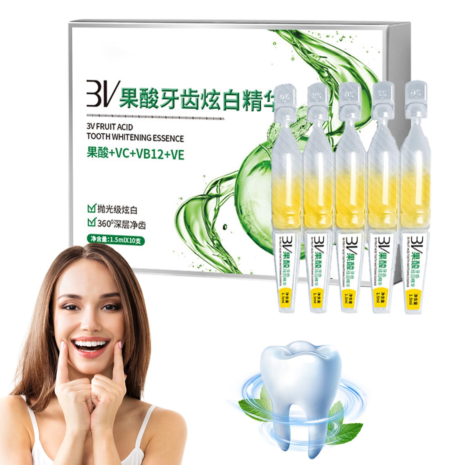 1Box Ampoule Toothpaste, LYINUR Tartar Remover for Teeth, Ampoule Tooth Serum, Ampoule Essence Toothpaste, Plaque Remover, 3V Fruit Acid Teeth Whitening Essence, Removal of Tartar and Plaque