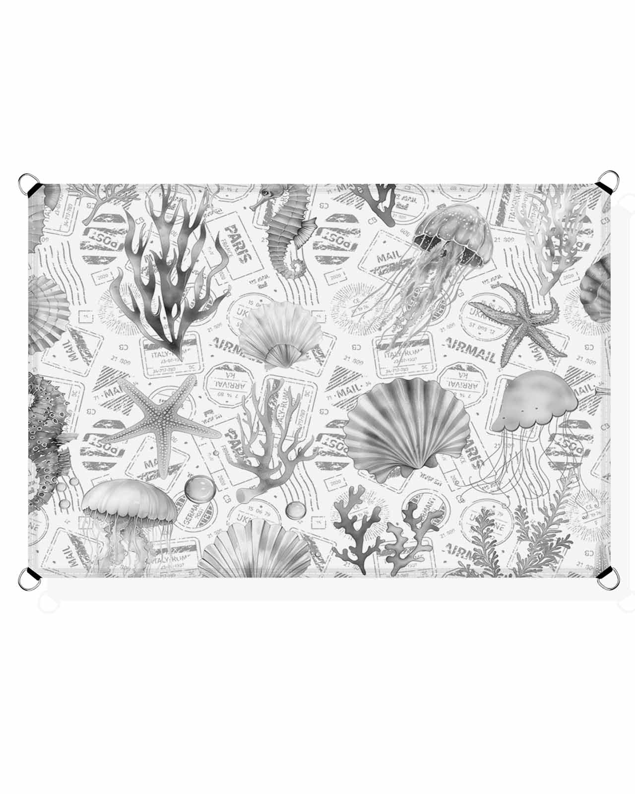 Grey Jellyfish Sun Sail Shades Rectangle Canopy,Sunlight Block Heavy Duty Curved Backyard Shade Cover,Waterproof Sun Shades for Patios Outdoor,6.5'x10' Coastal Nautical Starfish Coral Conch Seaweed