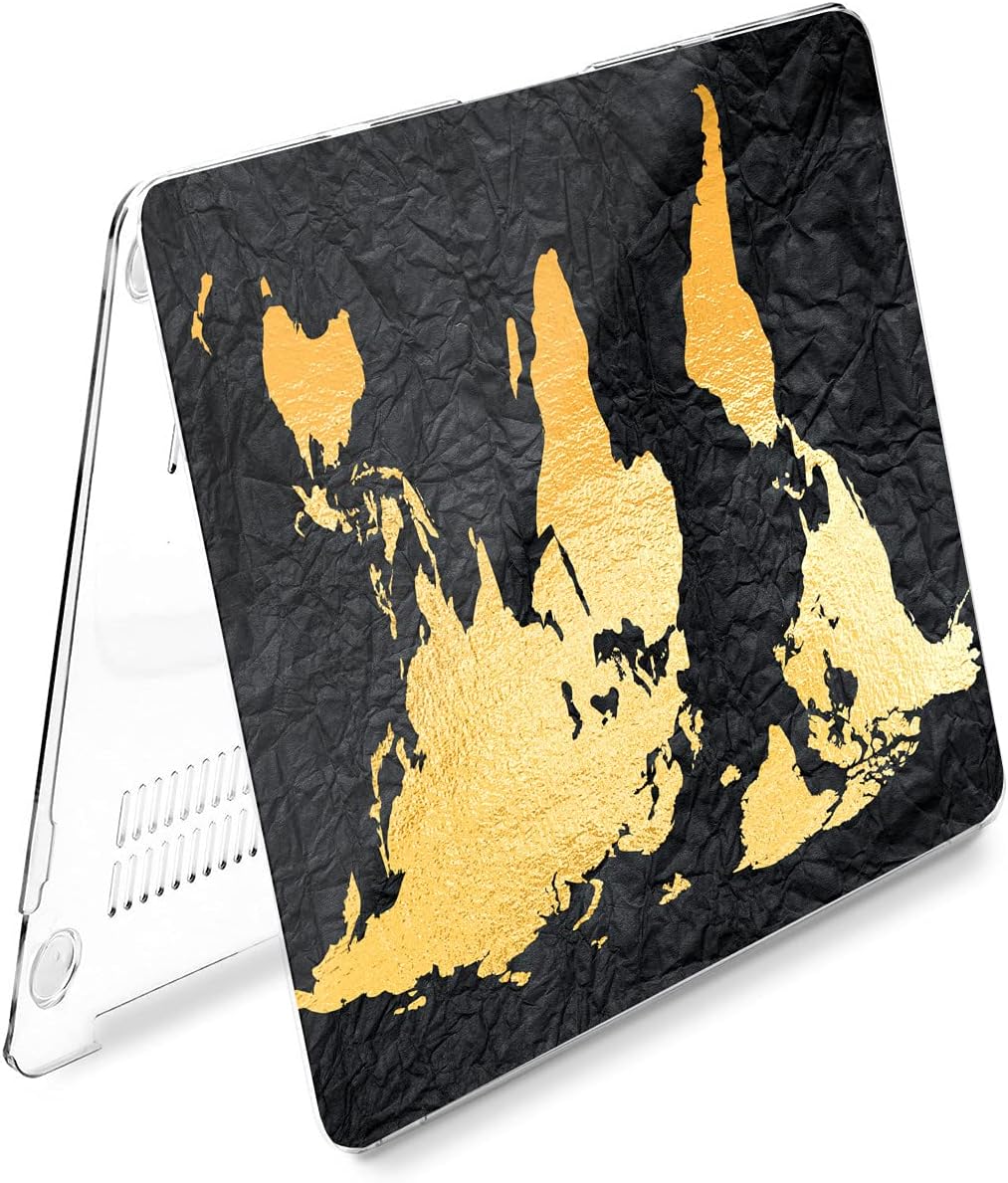 Hard Case Compatible for MacBook Pro 16 14 M3 M2 2023 M1 Pro 13 2022 Air 13 2021 Retina 2020 Mac 11 12 Protective World Map Cover Look Print Trendy Yellow Paper Laptop Black Simple Design