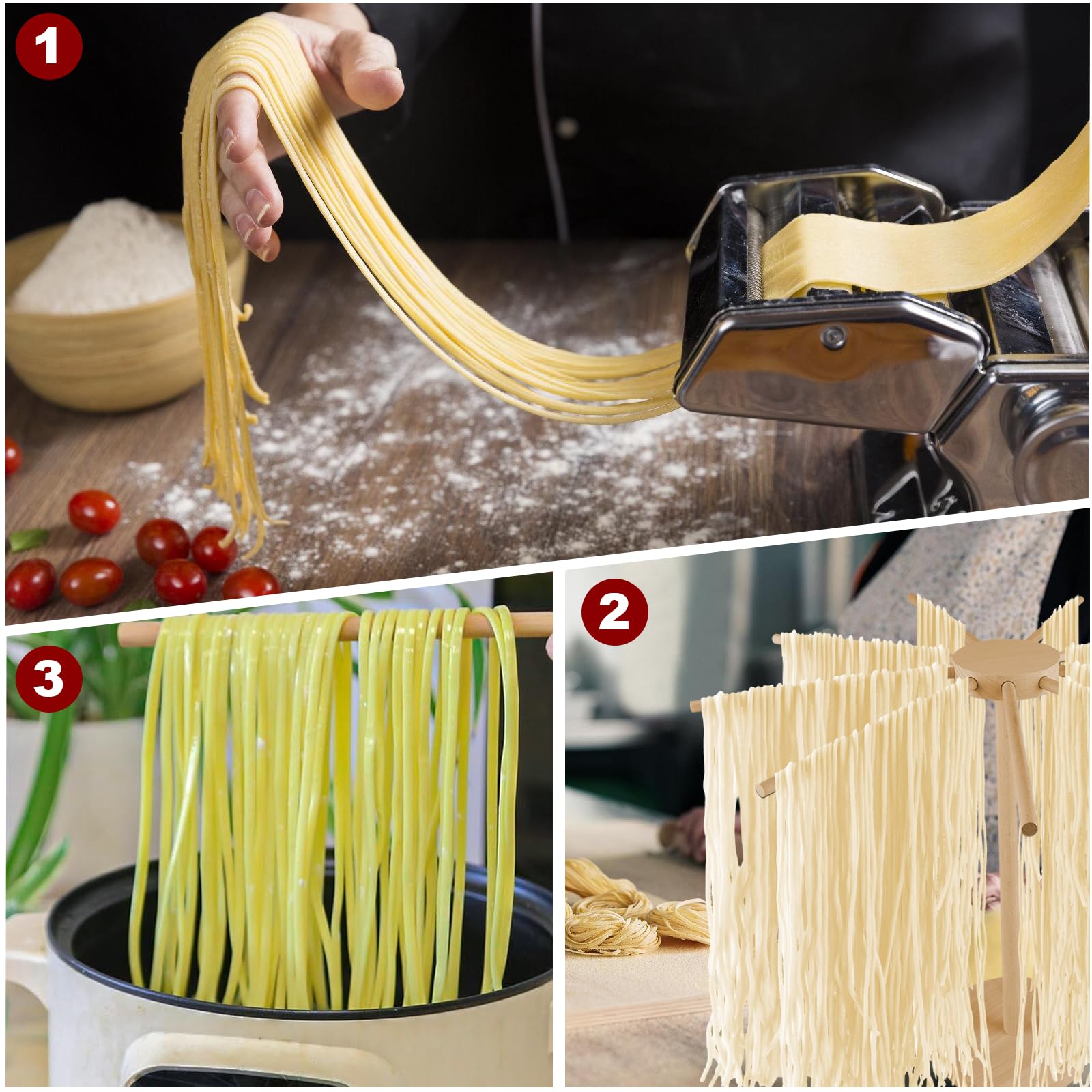 Essiccatore per pasta in legno, con 9 bracci rimovibili, per asciugare fino a 4,5 kg con base, per pasta e asciugacapelli