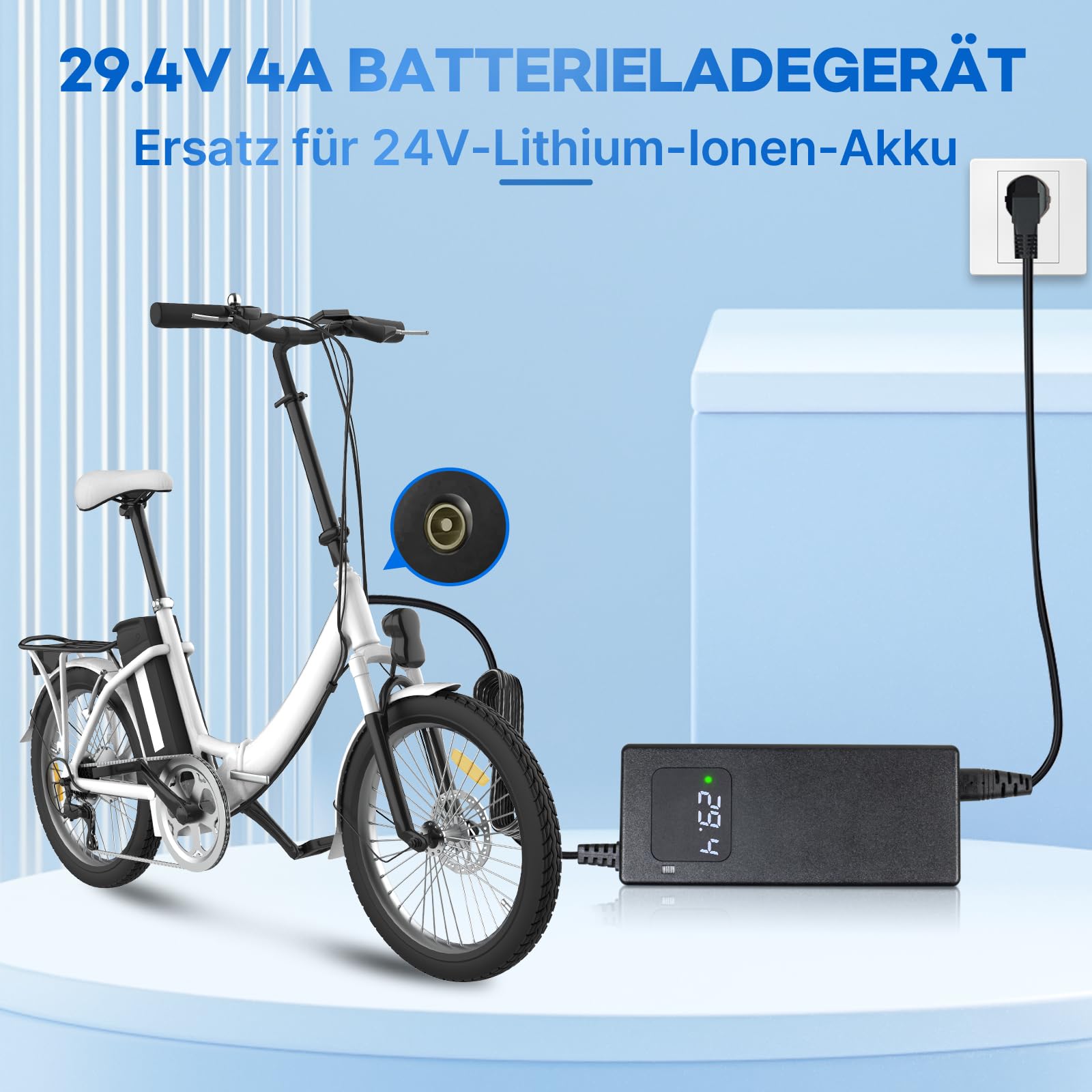 Ładowarka litowa 24 V do elektrycznego wózka inwalidzkiego skuter elektryczny rower elektryczny 29,4 V 4 A AC szybkie ładowanie, chłodzenie wentylatora DC1, otwór 5,52,1 mm