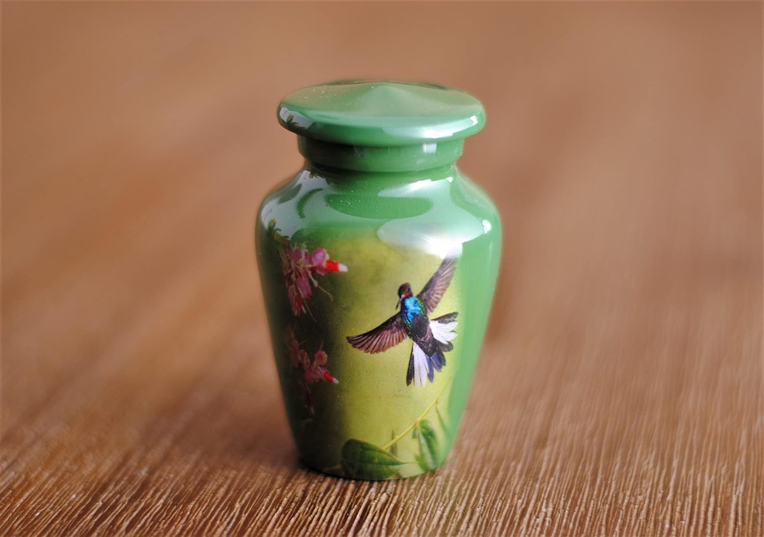 Today's A Gift Olive Green Hummingbird Cremation Keepsake Miniature Urn with Velvet Bag and Box