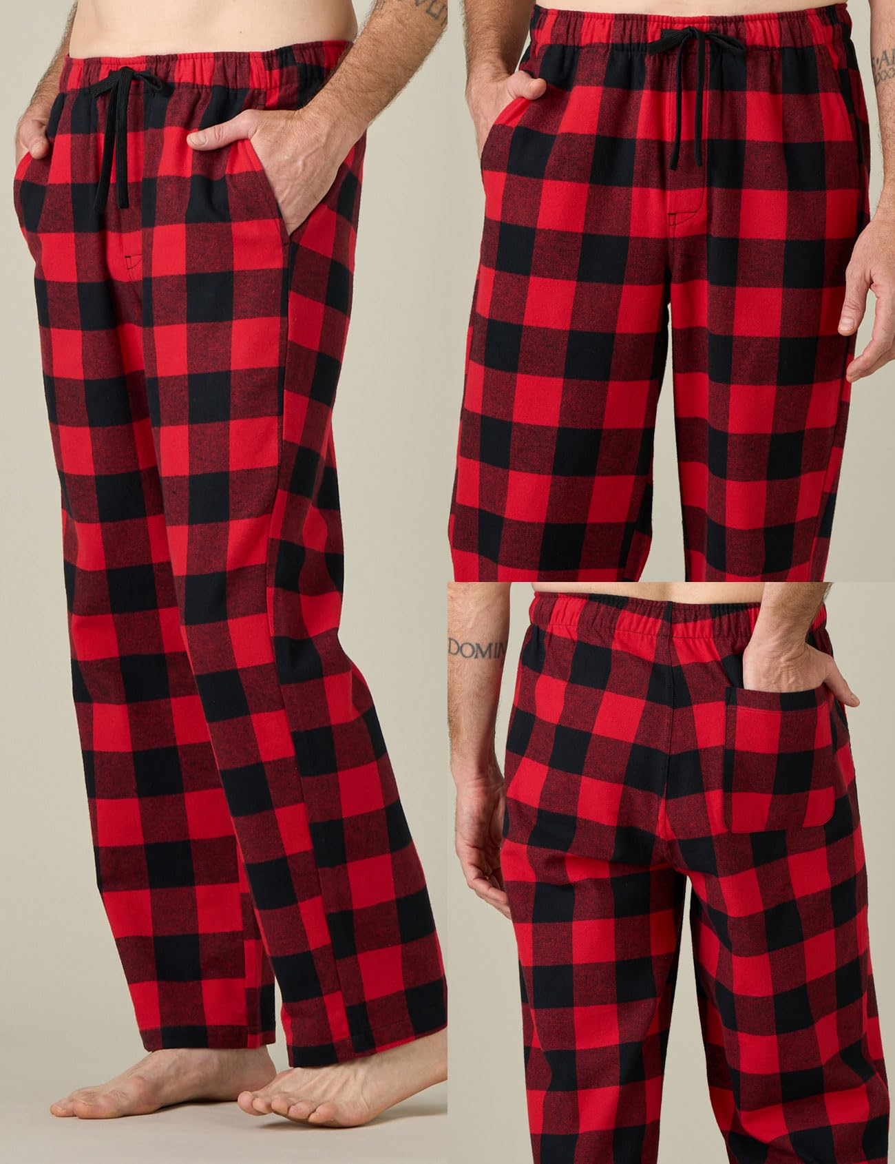 LAPASA Pantaloni Pigiama 100% Cotone Leggero Uomo con Tasche Laterali - Abbigliamento da Notte Pantaloni Tuta Lunghi Casa Relax Scozzesi Quadri Taglie Forti M38