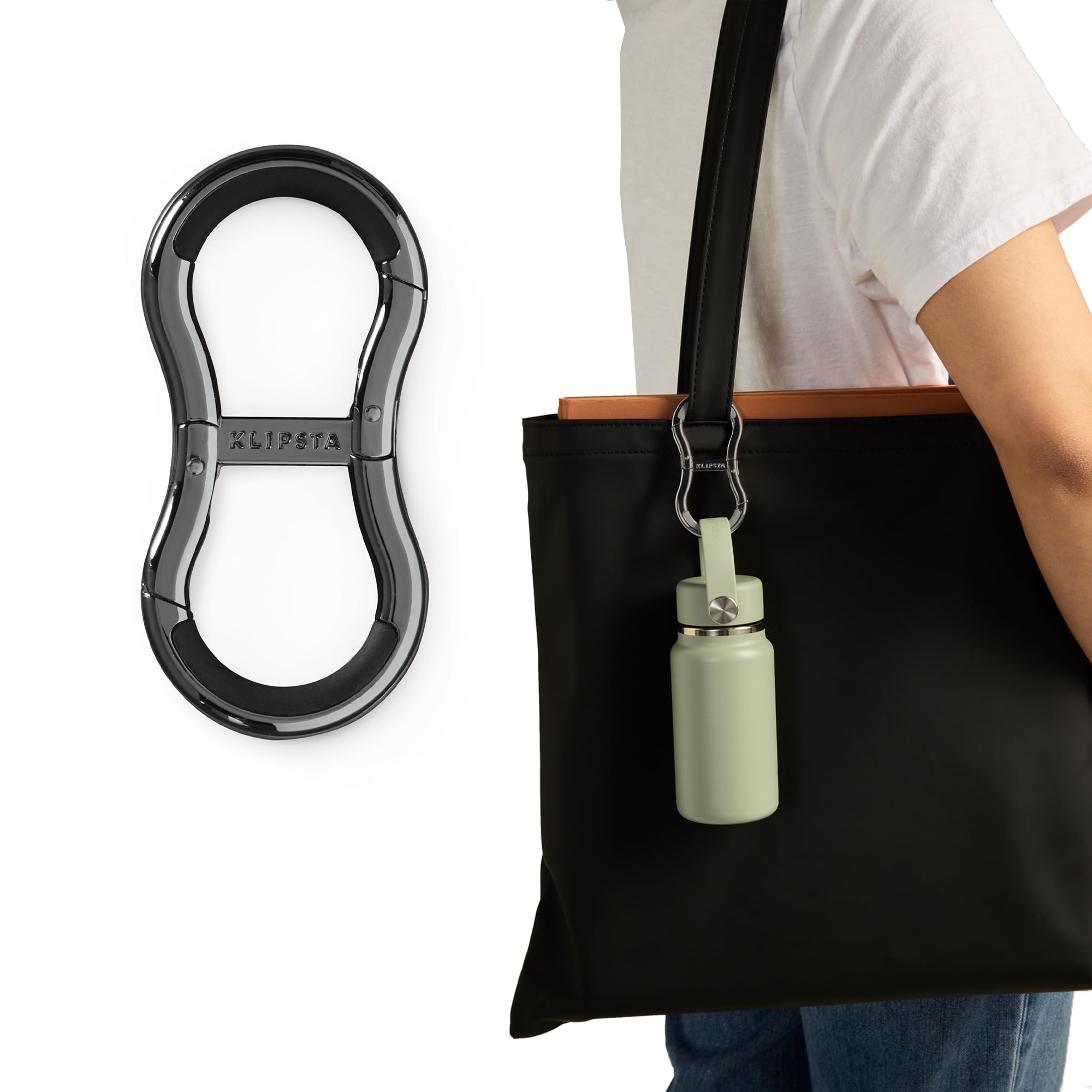 KLIPSTA LINK Connector Clip. Women’s Keychain Clip, Fashion Carabiner for Purses & Tote Bags. 2 Secure Hooks, Holds 22lbs