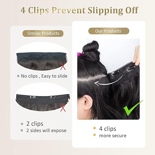 Miniatura 7 de NANNAN Extensiones de cabello con alambre invisible de color castaño castaño con diadema de 20 pulgadas, tamaño ajustable, 4 clips de seguridad,