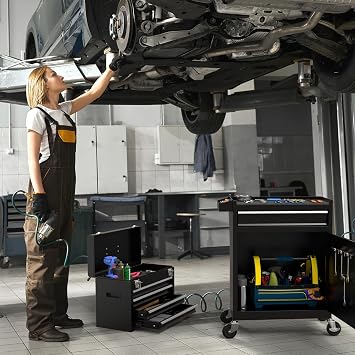 5 Drawer Tools Chest, Tool Cabinet with Universal Lockable Wheels,Tool Box with Detachable Top Box for Workshop(Black)