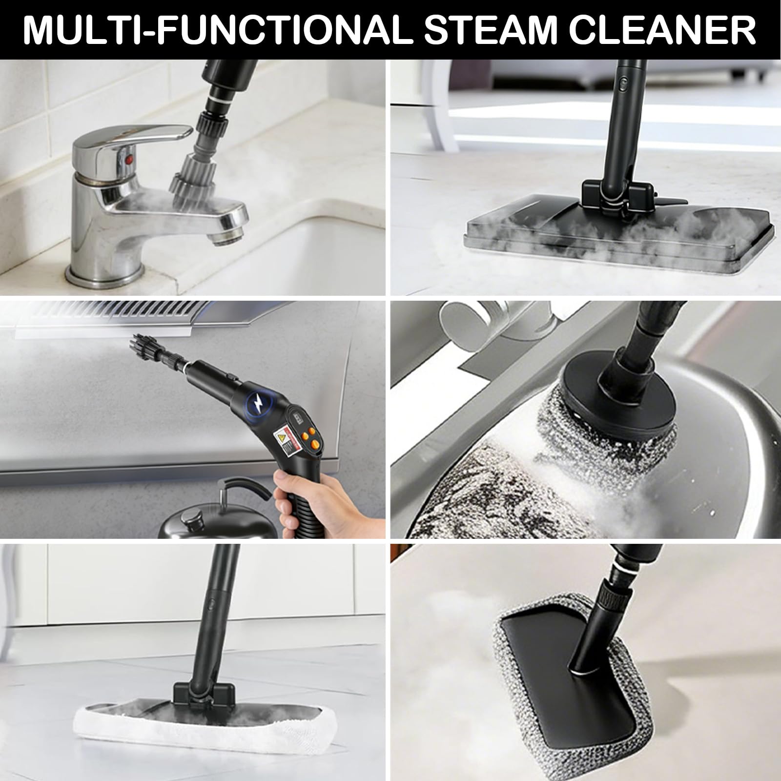 Limpiador a Vapor Portátil, 2500W Potente Limpiador a Vapor para el Hogar, 6 Velocidades Ajustables,19 Accesorios, Depósito de Agua de 1800 ml, Presión de 4 Bar, para Cocina, Ventanas, Pisos, Autos
