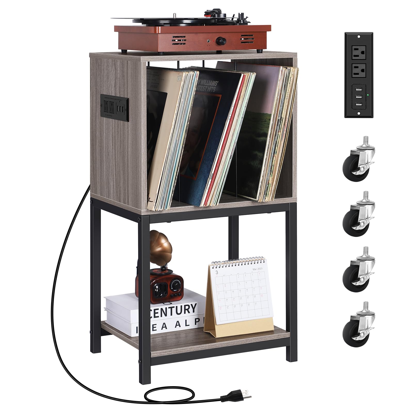 VEVOR Giradischi a 3 Ripiani con Luce LED Porte USB in Legno per Vinile